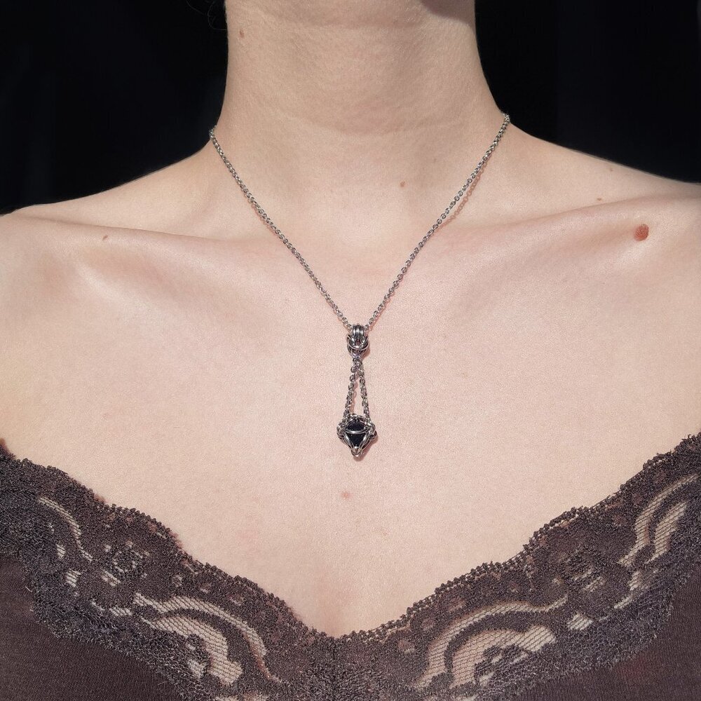 Vintage black and silver basket necklace